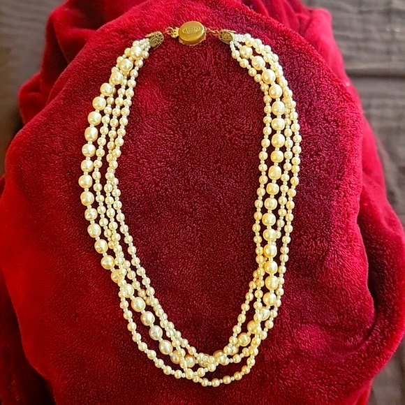 BRIDGERTON Sale! MIRIAM HASKELL Signed Authentic 3 Strand Baroque Pearl Necklace